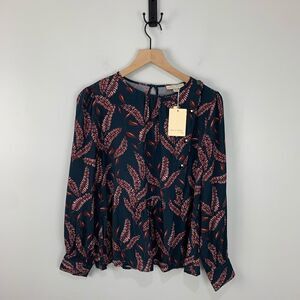 See U Soon Navy/Red Pattern Blouse S NWT
